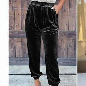 Anthropologie by  Tractr Velvet Black Joggers